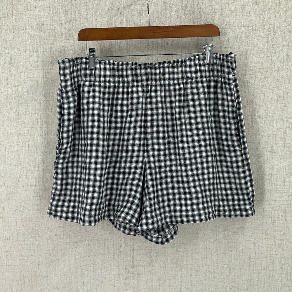 Quince Shorts Women XL Black Linen Gingham Elastic Waist Casual Minimalist Boho